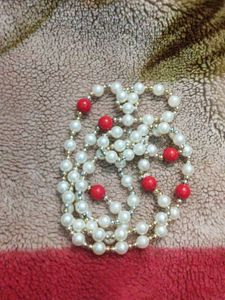 Pearl &amp; Red Bead Necklace