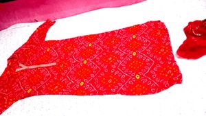 New Red Kurta Set With Free Sare