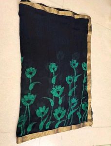 Navy Blue Floral Saree