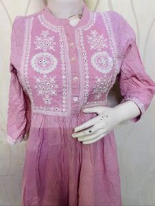 Pink colour self embroidery, Kurta frock