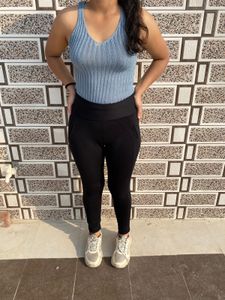 Blue Ribbed Knit Tank Top