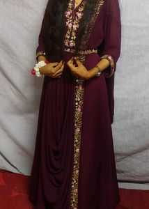 Purple Georgette Saree Gown With Beautiful Belt ,T