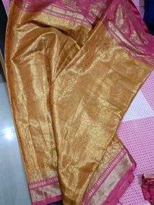 Pink &amp; Gold Orange Saree + Blouse