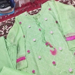 Kota Doria Embroidered Suit