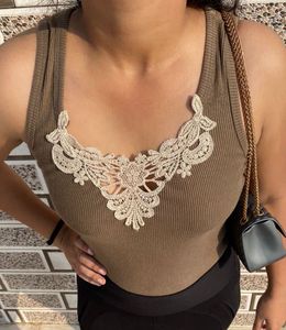 Ribbed Tank Top with Lace Detail