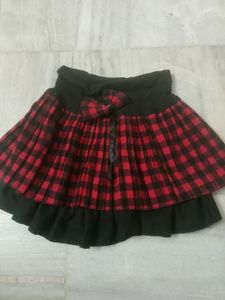 Red Plaid Mini Skirt with Bow
