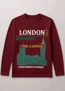 Maroon London City Graphic Full Sleeve T-Shirt