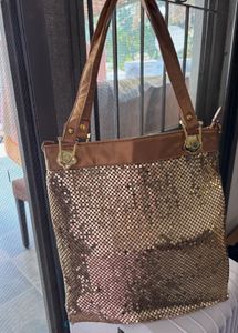 Metallic Mesh Gold Tote Bag