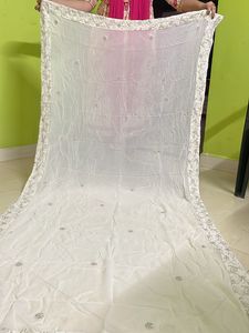 White Full Handwork Gown Wid Chiffon Dupatta