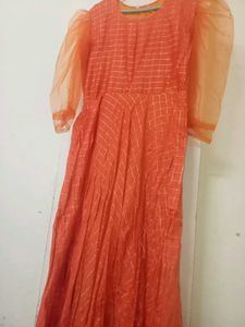 Orange Puff Sleeve Dress
