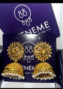 Gold Jhumka Earrings with pearl Detail