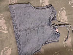 Denim Tie-Back Cropped Vest