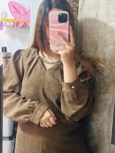 crepe Brown Long Sleeve Top