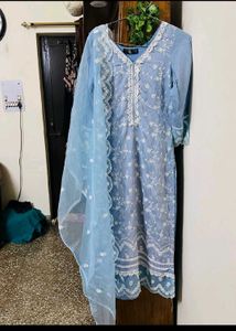 Blue Embroidery Designer Wedding Suit Set Kurti