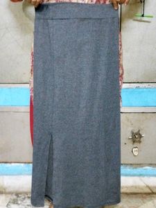 Gray Maxi Skirt with Slit