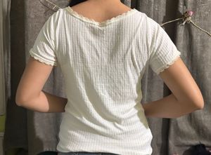 Lace Trim Ribbed Top