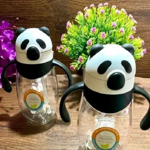 Cute Panda Sipper Bottle With Silicon Straw 🖤