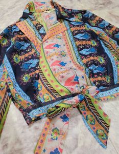 Boho Print Tie-Front Top