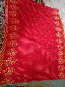 Red Printed Saree with Blouse