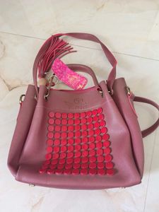 Burgundy 'Cafe' Tote Bag with Wooden Dot Detail