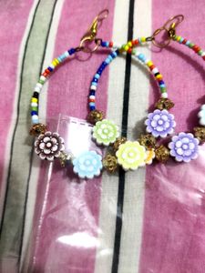 Boho Beaded Flower Hoop Earrings