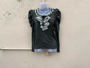 Gray Top with Polka Dot Ruffle