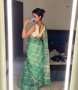 Mint Green Checkered Saree
