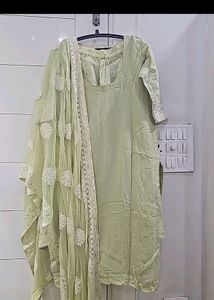 Mint Green Threadwork Georgette Kurta Set