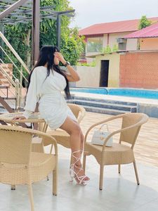 One Shoulder Satin White Dress