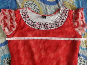 Red And White Georgette Umbrella Kurti