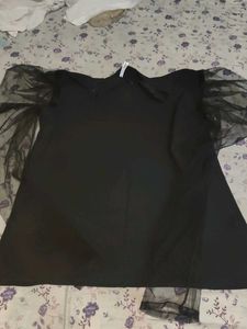 Black Top with Sheer Sleeves