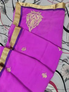 Magenta &amp; Gold Embroidered Saree
