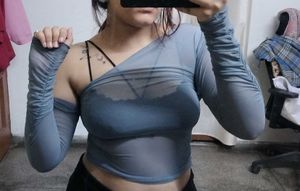 One shoulder mesh top