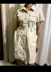 Cream Betl Button  Down Dress