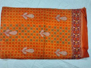 Orange Checkered Cotton Saree