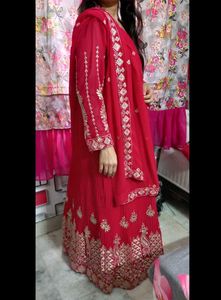 Red Embroidered Anarkali Suit