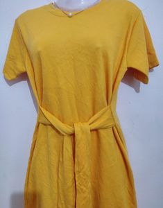 Korean Mustard Knee Length Short Dress (Women)