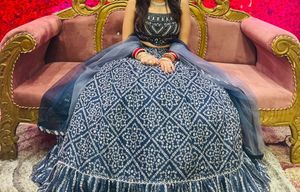 Blue Lehenga Set With Embroidery On Blouse