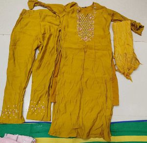 Elegant Mustard Embroidered Kurta Set