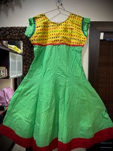 Bright Green &amp; Yellow Anarkali Kurta