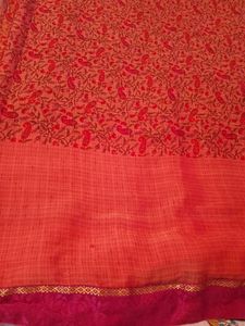 Peach- RED Printed Saree With Blouse