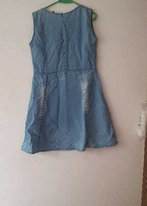 Denim Knee Length Dress Blue Office Wear