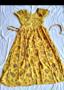 Vintage Yellow Print Dress