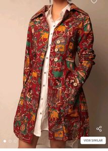 Deep Red Kalamkari Trench Coat