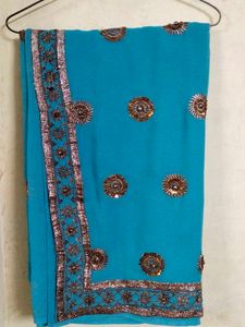 🎀Teal Sequin Saree🎀