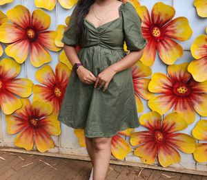 Olive Green Fit &amp; Flare Dress