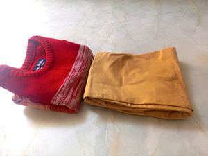 New 5-6 Years Boy&#39;s Tan Chino &amp; Red Sweatshirt