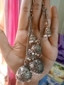 Elegant Silver Jhumka Earrings (hand made)