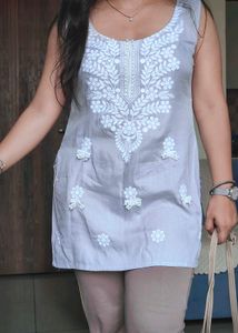 Grey Embroidery Short Kurthi