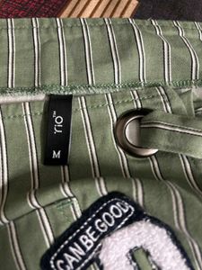 Olive Green Striped Overalls